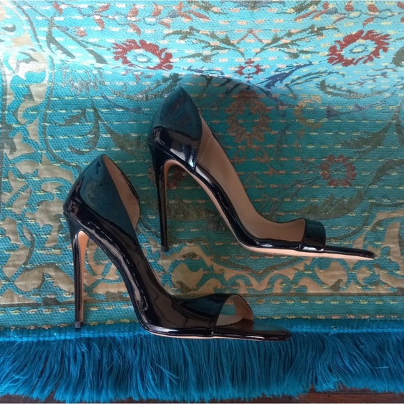 Black Open Toe Side Cut Stiletto High Heel Sandals - Picture 10 of 10